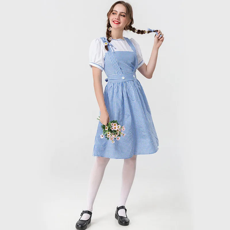 Adult Wizard Of Oz Dorothy Cosplay Costume Lady Blue White Plaid Alice Princess Dress Traditional Oktoberfest Dirndl Maid Outfit
