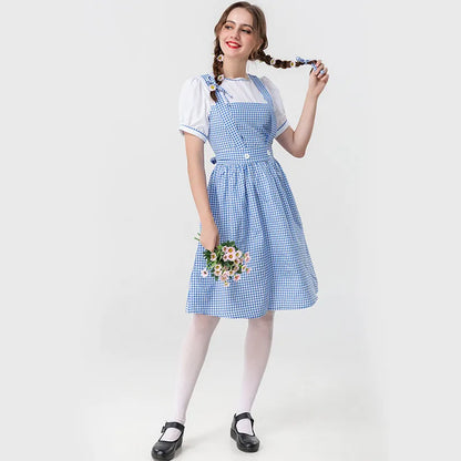 Adult Wizard Of Oz Dorothy Cosplay Costume Lady Blue White Plaid Alice Princess Dress Traditional Oktoberfest Dirndl Maid Outfit