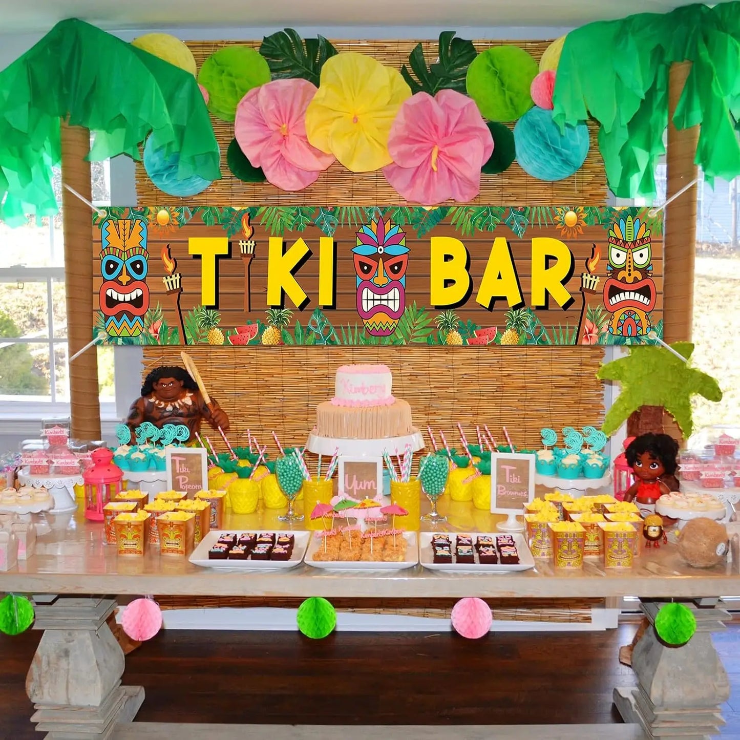 Aloha Tiki Bar Banner Decoration Hawaiian Luau Yard Sign Outdoor Party Backdrop