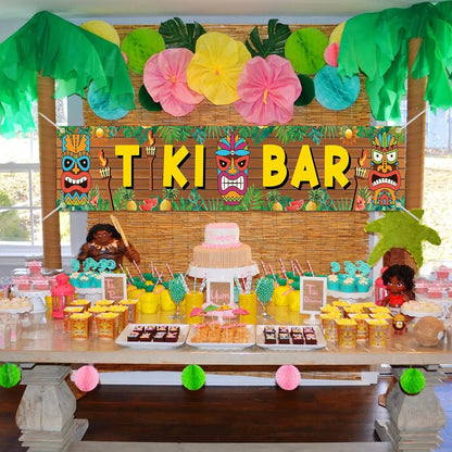Aloha Tiki Bar Banner Decoration Hawaiian Luau Yard Sign Outdoor Party Backdrop