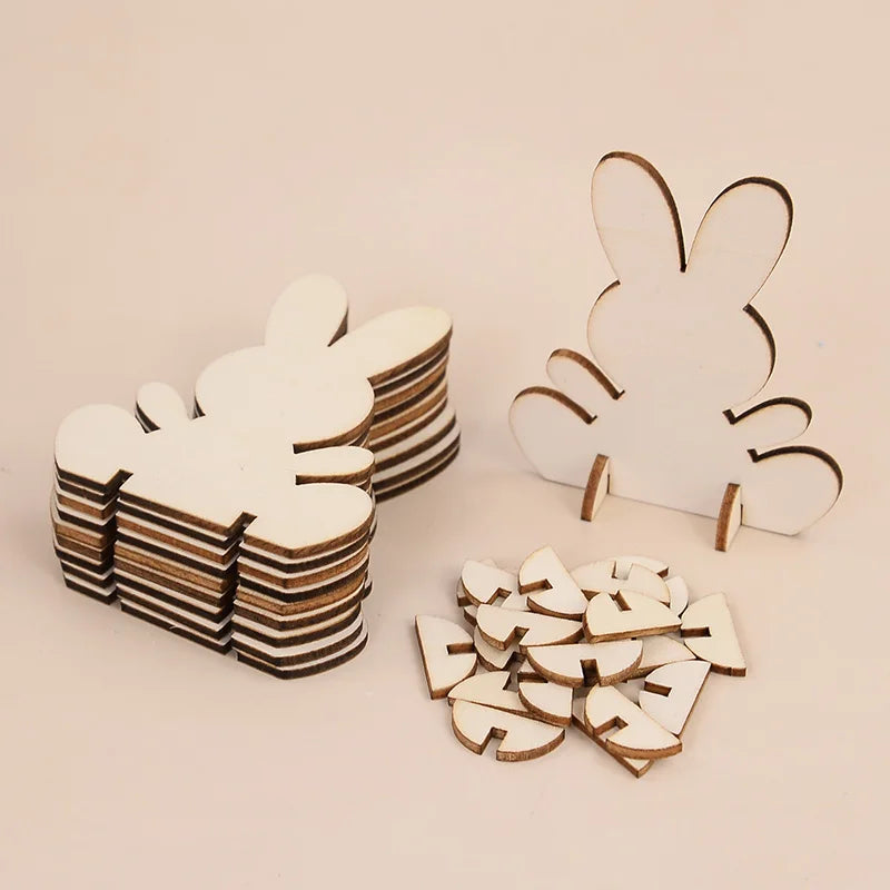 5/10/20Pcs Wooden Easter Rabbit Ornaments Kids Handmade DIY Painting Toy Gift Happy Easter Party Home Decoration Supplies 2025