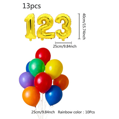 13Pcs 123 ABC Rainbow Color Back To School Balloons iridescent Ballon Welcom to School Classroom Decorations