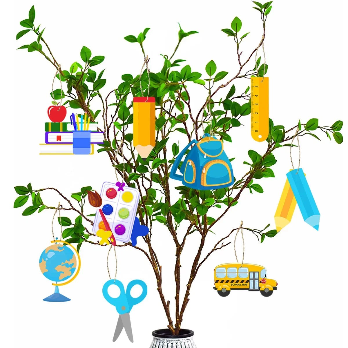 9Pcs/Bag Cartoon Back To School Theme Tree Pendant Hangers Backdrop First Day of School Blackboard for Classroom Decorations