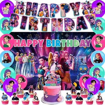 Hunters Girl Group Birthday Party Decor Set Banner Balloons Cake Toppers Hanging Swirls Kids Party Photo Props Event Supplies