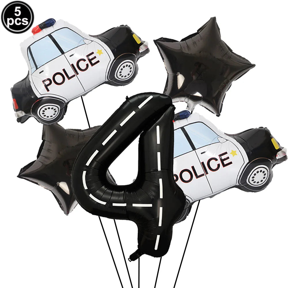 5th Birthday Police Party Blue Car Helicopter Foil Balloons for Boys Baby Shower Police Birthday Party Decoration