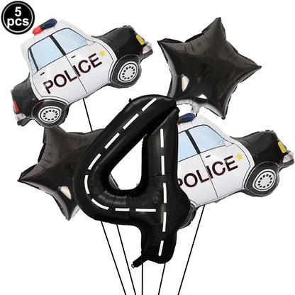 5th Birthday Police Party Blue Car Helicopter Foil Balloons for Boys Baby Shower Police Birthday Party Decoration