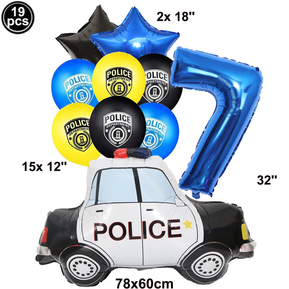 Blue Car Police Truck Foil Balloon Boys Birthday Balloons 4D Standing Balloons Baby Shower Police Themed Birthday Party Decors