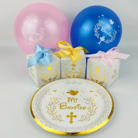 Spanish My Baptism Theme Logo Balloons 50pcs 10 inch Pink Blue Latex Balloon Set Boy Girl Birthday Baby Shower Party Decor