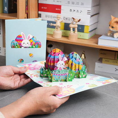 Happy Easter Pop Up Card - 3D Bunny Egg Flowers Basket Greeting Card for Easter