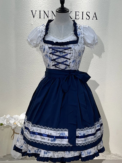 Traditional Oktoberfest Women Apron Floret Dirndl Dress German Beer Wench Dress Bavarian Traditional Oktoberfest Costume