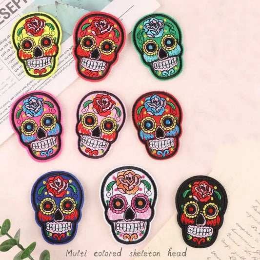 9Pcs Mixed Skull Patch DIY Mexico Day Skeleton Dead Embroidered Halloween Patches Iron On Fabric Badges Sew On Cloth Applique