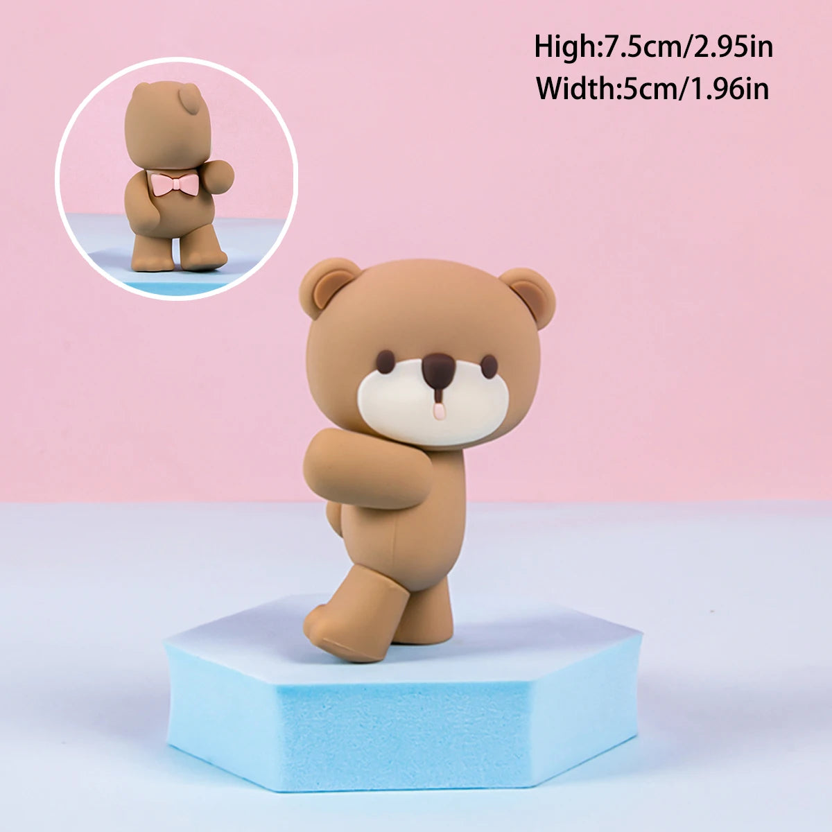 New 3D Pink Blue Bear Cake Topper Cute Mini Bear Doll Cake Decoration Boy Girl Birthday Party Gender Reveal Baby Shower Supplies