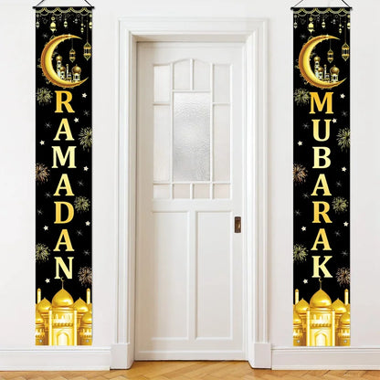 Ramadan Decoration 2025 Door Banner EID Mubarak Decor for Home Porch Banner Ramadan Kareem Islamic Muslim Party Eid Al-Fitr Gift