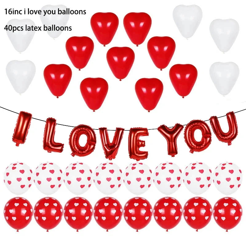 I Love You Letter Balloons Set Red Heart Balloon for Proposal Valentine's Day Decoration Marry Me Wedding Anniversary party gift