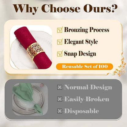 100/50Pcs Napkin Ring Hollow Pattern Gold and Silver Napkin Ring Wedding Party Table Decoration Supplies Wedding Decoration