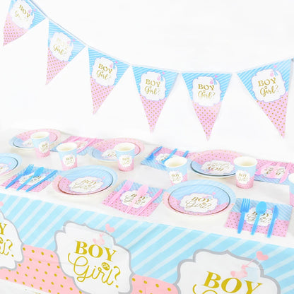 Gender Reveal Disposable Tableware Pink Blue Boy or Girl Plate Napkin Cup Tablecloth Baby Shower Party Table Decoration Supplies