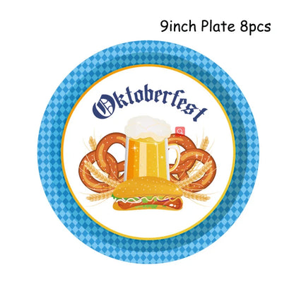 Oktoberfest Theme Party Carnival Decor Disposable Tableware Paper Plates Cup Balloons Fireworks Gun Toys Birthday Party Supplies