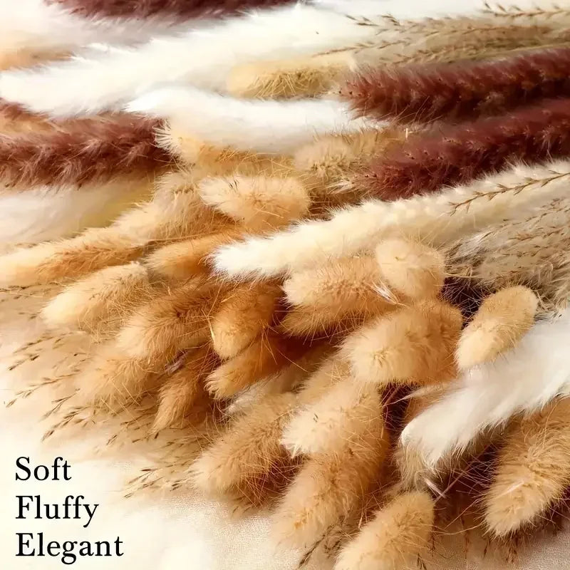 165PCS Pampas Grass Dried Flowers Boho Farmhouse Country Wedding Home Room Decor Bouquet Bunny Tail Grass DIY Artificial Flowers