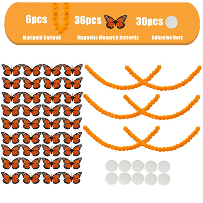 14~380pcs Day of the Dead Marigold Flower Garland Decorations Dia De Los Muertos ofrenda Altar with Monarch Butterfly Mexican