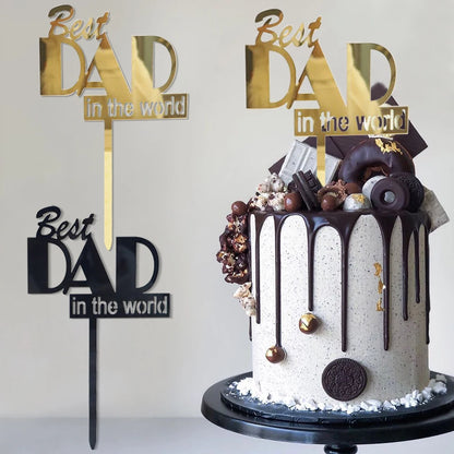 3pcs Gold Black  Best Dad in the world Cake Topper Decorations for Father's Day Birithday Party Cake Decorations