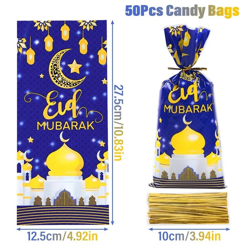 Eid Mubarak Gift Bags Plastic Candy Cookie Bag Ramadan Kareem Decoration 2025 Islamic Muslim Party Supplies Eid Gifts