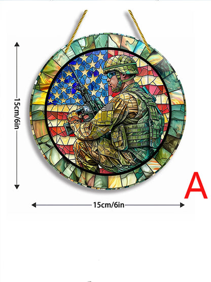 1pc Soldier Painted Window Hanging Decorations, Patriotic Wreath Signs, Home Garden Decor, Independence Day Gifts