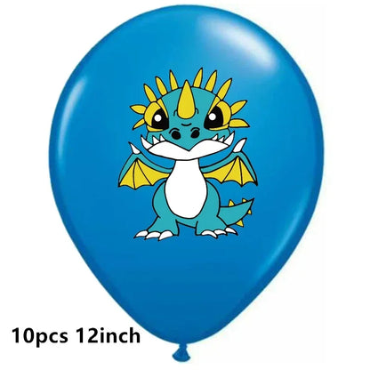 1set How Train Dragon Balloons No Teeth Toothlessing Green Eye Black Loong Party Decoration Happy Birthday Banner Cake Topper