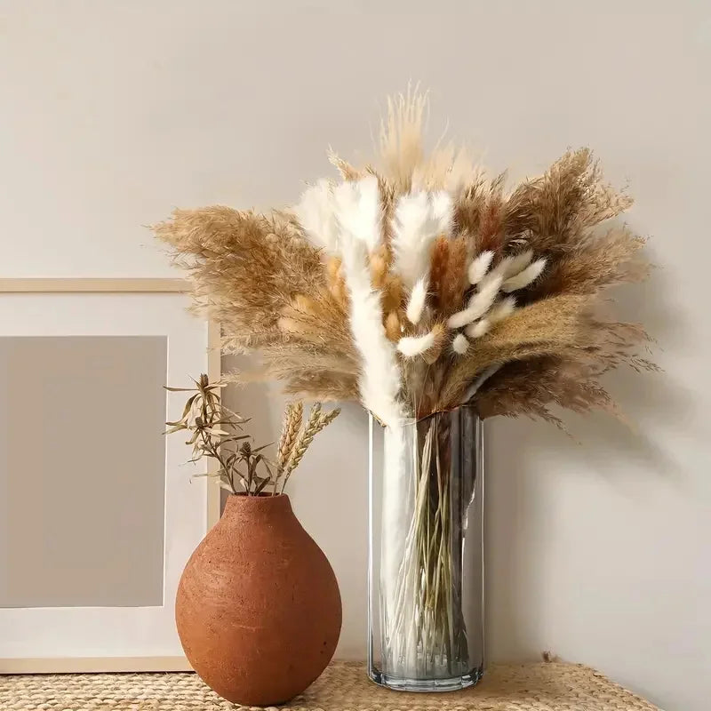 165PCS Pampas Grass Dried Flowers Boho Farmhouse Country Wedding Home Room Decor Bouquet Bunny Tail Grass DIY Artificial Flowers