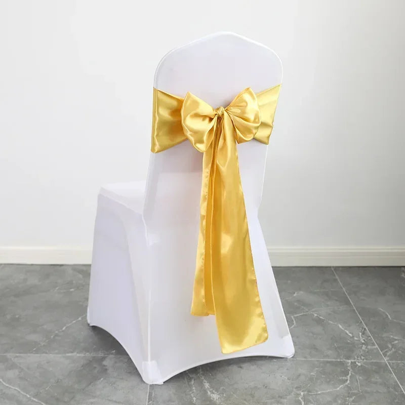Wedding Decoration Chair Satin Sash Bow Tie Self TIe For BIrthday Party Festival Hotel Holiday Shiny Look Luxury Dining Room