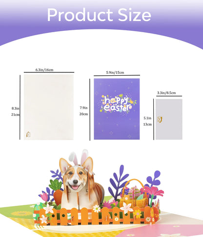 Happy Easter Pop Up Card - 3D Bunny Egg Flowers Basket Greeting Card for Easter
