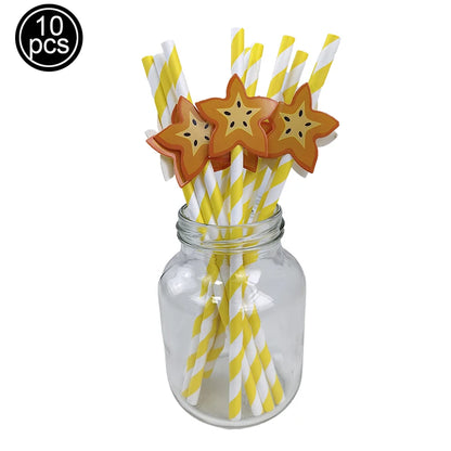 10pcs Flamingo Pineapple Paper Straws Disposable Tropical Fruit Straws Summer Striped Drinking Straws Luau Hawaiian Beach Party