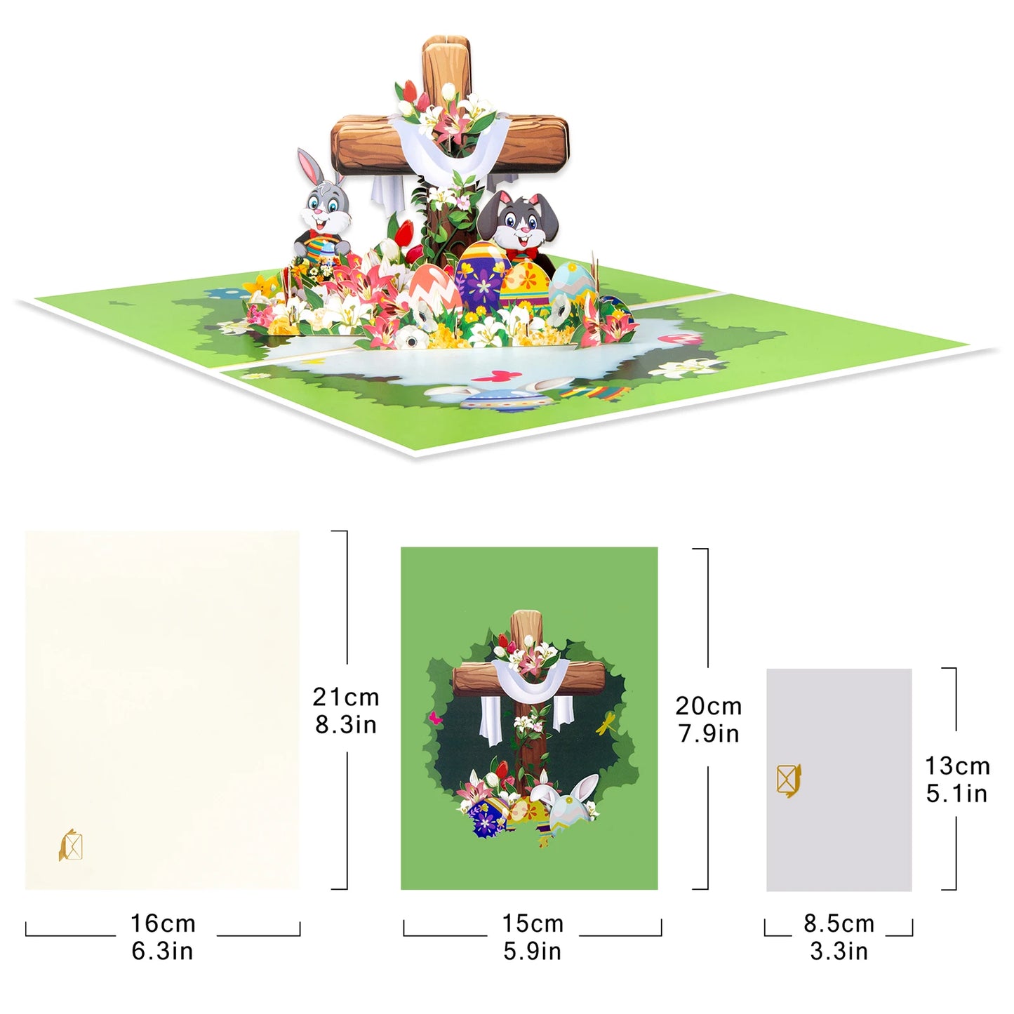 Happy Easter Pop Up Card - 3D Bunny Egg Flowers Basket Greeting Card for Easter