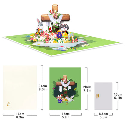 Happy Easter Pop Up Card - 3D Bunny Egg Flowers Basket Greeting Card for Easter