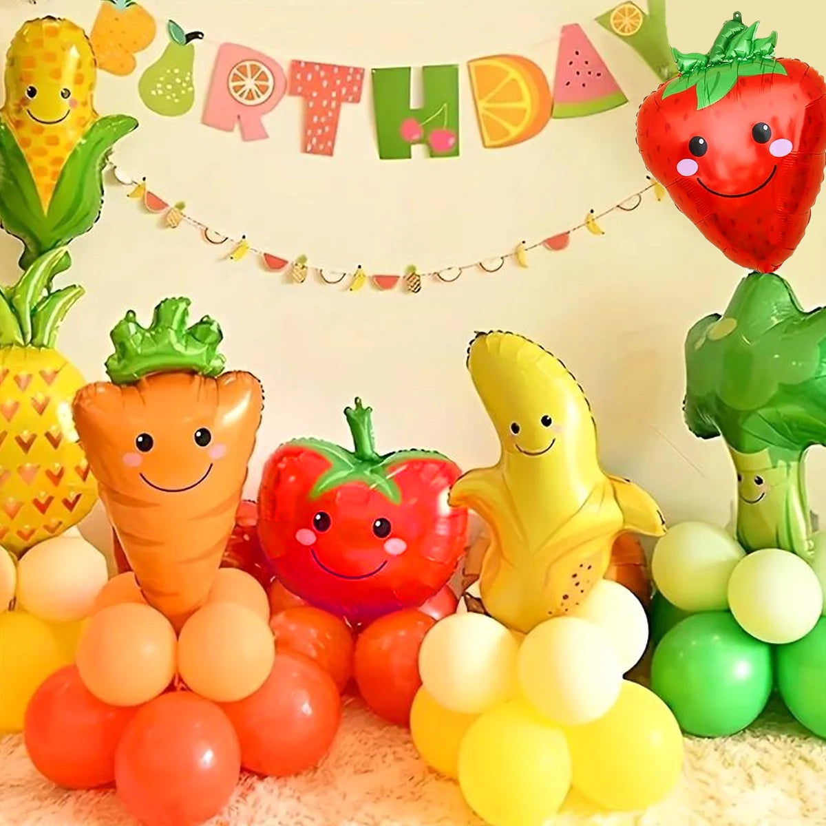 1/7pcs Strawberry Broccoli Corn Banana Tomato Orange Carrot Balloons Suitable for Birthday, Baptism, Summer Party, Fruit Theme