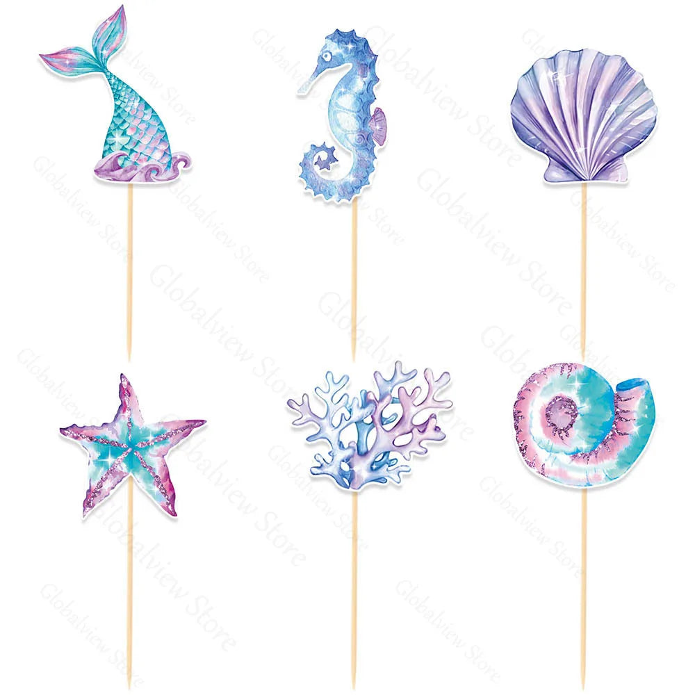 Mermaid Tail Cake Toppers Under the Sea Cake Decoration Seashell Sea Star Cake Topper for Birthday Baby Shower Wedding Cake Deco