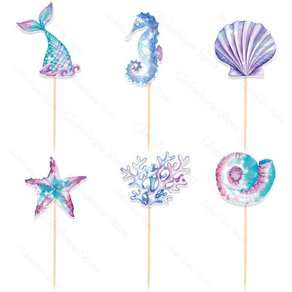 Mermaid Tail Cake Toppers Under the Sea Cake Decoration Seashell Sea Star Cake Topper for Birthday Baby Shower Wedding Cake Deco