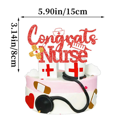 Doctor Nurse Graduation Theme CONGRATS Banners Cupcake Topper Balloon for Happy Nurse's Day Graduated Party Photo Props Decor