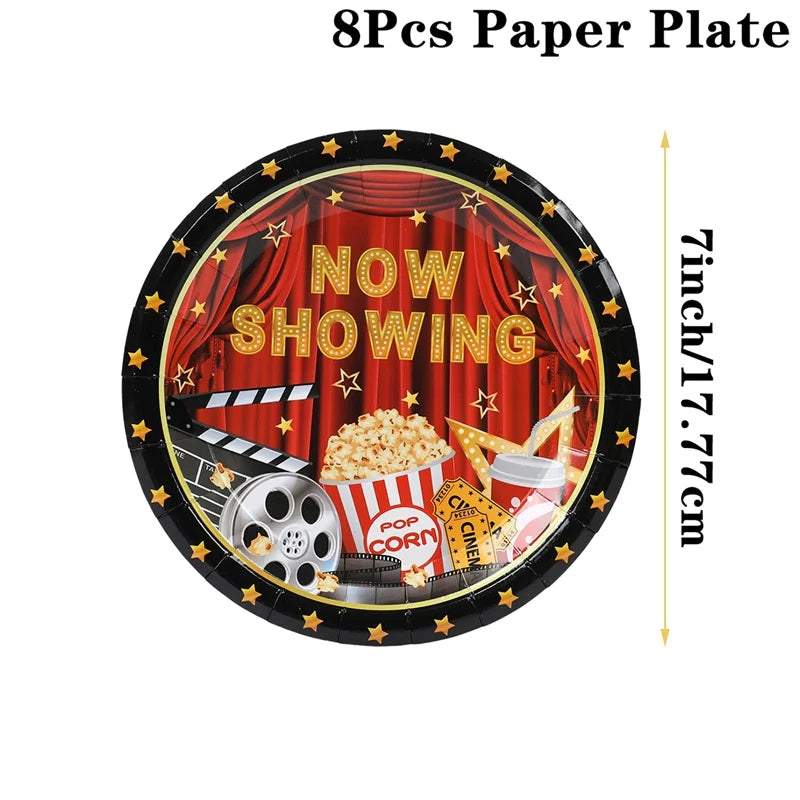Movie Night Party Decoration Movie Party Disposable Plates Napkins Cups Tablecloth Happy Movie Night Theme Birthday Party Decor
