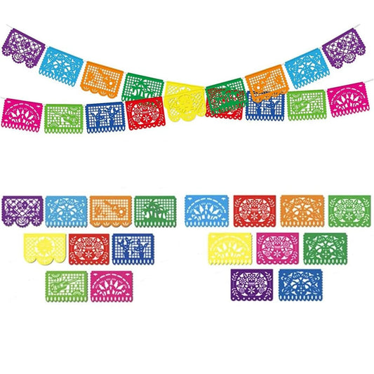 Mexican Theme Party Favors Decoration Pattern Square Banner Decorated Paper Flags Day of The Dead Banner Birthday Decoration