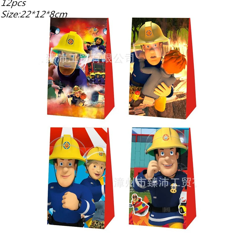 Firefighter Sam Party Supplies Plates Napkins Cups Tablecloth Banner Fire Truck Party Decorations Kids Boys Decor Supplies