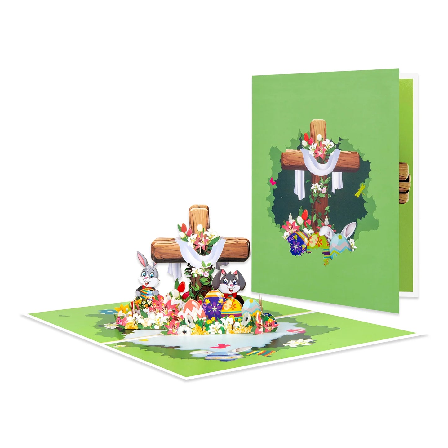 Happy Easter Pop Up Card - 3D Bunny Egg Flowers Basket Greeting Card for Easter