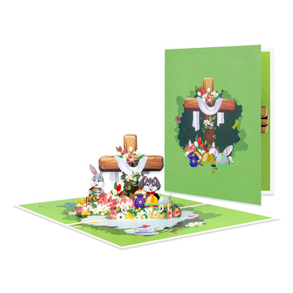 Happy Easter Pop Up Card - 3D Bunny Egg Flowers Basket Greeting Card for Easter