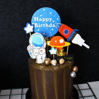 Astronaut Theme Cake Topper Planet Space Rocket Spaceship Birthday Decor Kids Boy Girl Birthday Party Baby Shower Decoratings