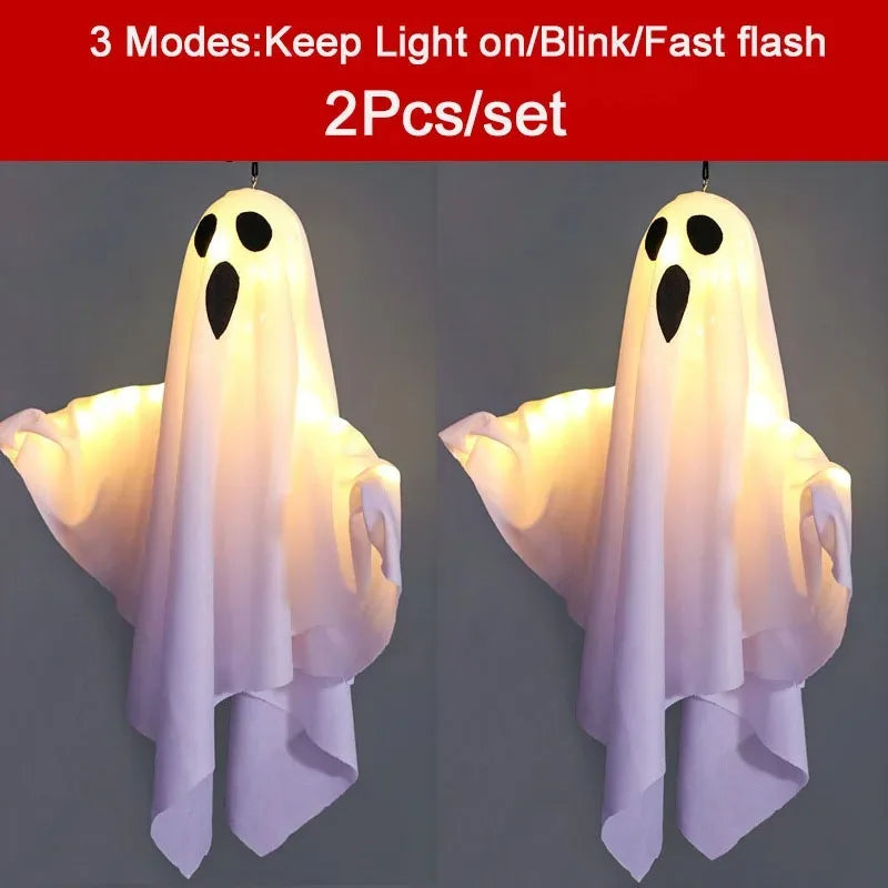 2024 LED Glow Ghost Party Halloween Decoration for Home Indoor Outdoor Haunted House Bar Hanging Horror Props with Lights