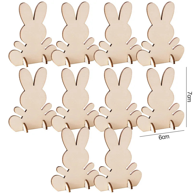 5/10/20Pcs Wooden Easter Rabbit Ornaments Kids Handmade DIY Painting Toy Gift Happy Easter Party Home Decoration Supplies 2025
