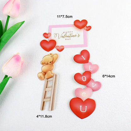 Heart Bear Cake Topper Toppers Flag I Love You Happy Valentine's Day Anniversary Baking Cake Dessert DIY Decor Party Supplies