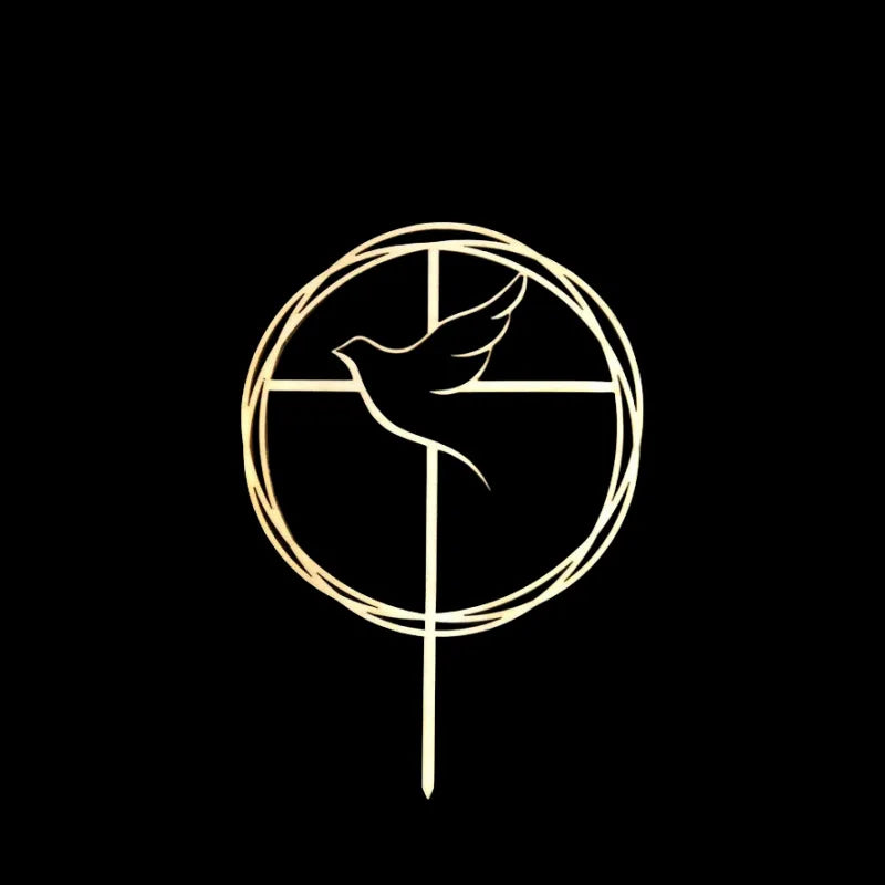 Gold Peace Dove Cross Cake Toppers Holy Communion Baptist Party Decorative Cake Insert for The First Communion Party Supplies