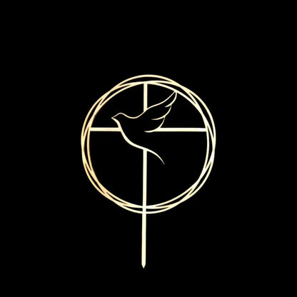 Gold Peace Dove Cross Cake Toppers Holy Communion Baptist Party Decorative Cake Insert for The First Communion Party Supplies