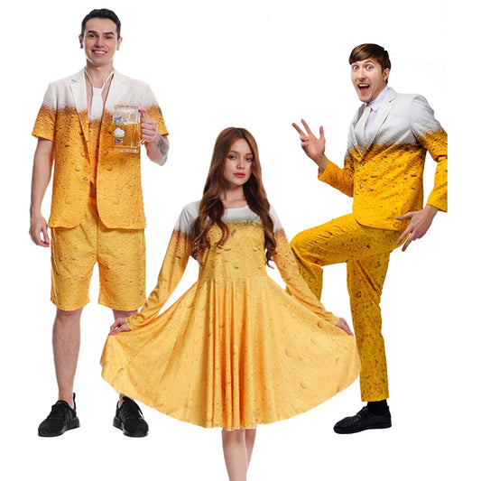 Men's Womens Oktoberfest Suit Costume Fancy Dress Up Adult Suit Clothes Role Play Yellow Beer Party Fantasia Costumes