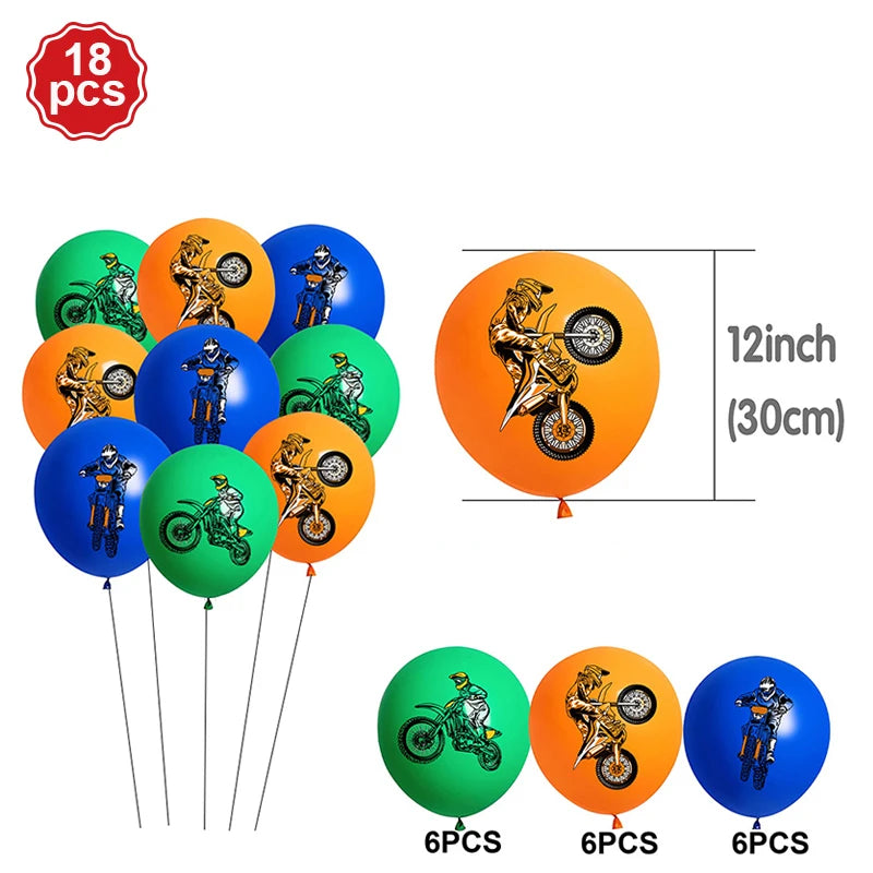 Motocross Dirt Bike Birthday Party Banner Cake Topper Foil Motorcycle Balloon for Boy Kids Motor Theme Party Decoration Supplies